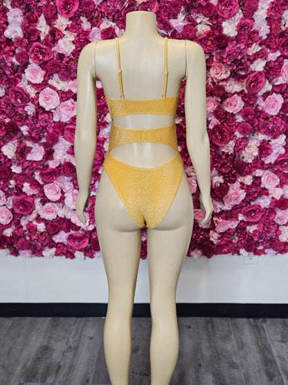 Yellow Gold Glitter One Piece Swimsuit