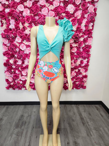 Ruffle Shoulder high waist Swimsuit