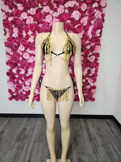 Sexy Gold Sequin Fringe Bikini Swimsuit