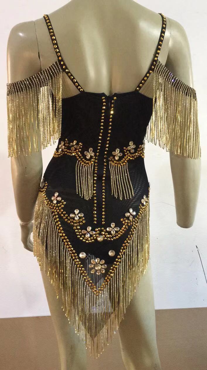 FREAKUM Rhinestone Leotard Black &amp; Gold