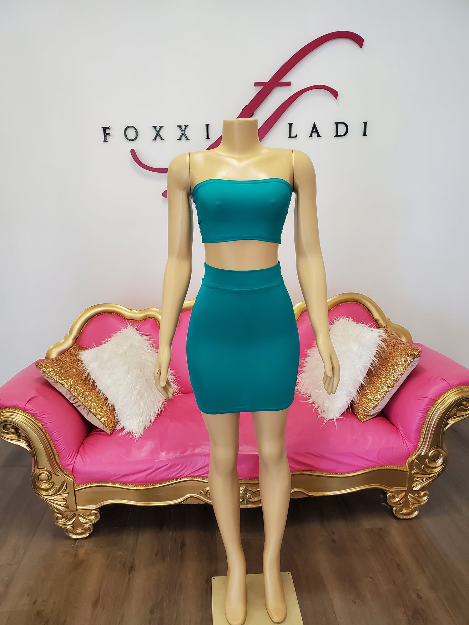 Teal 2 piece skirt set