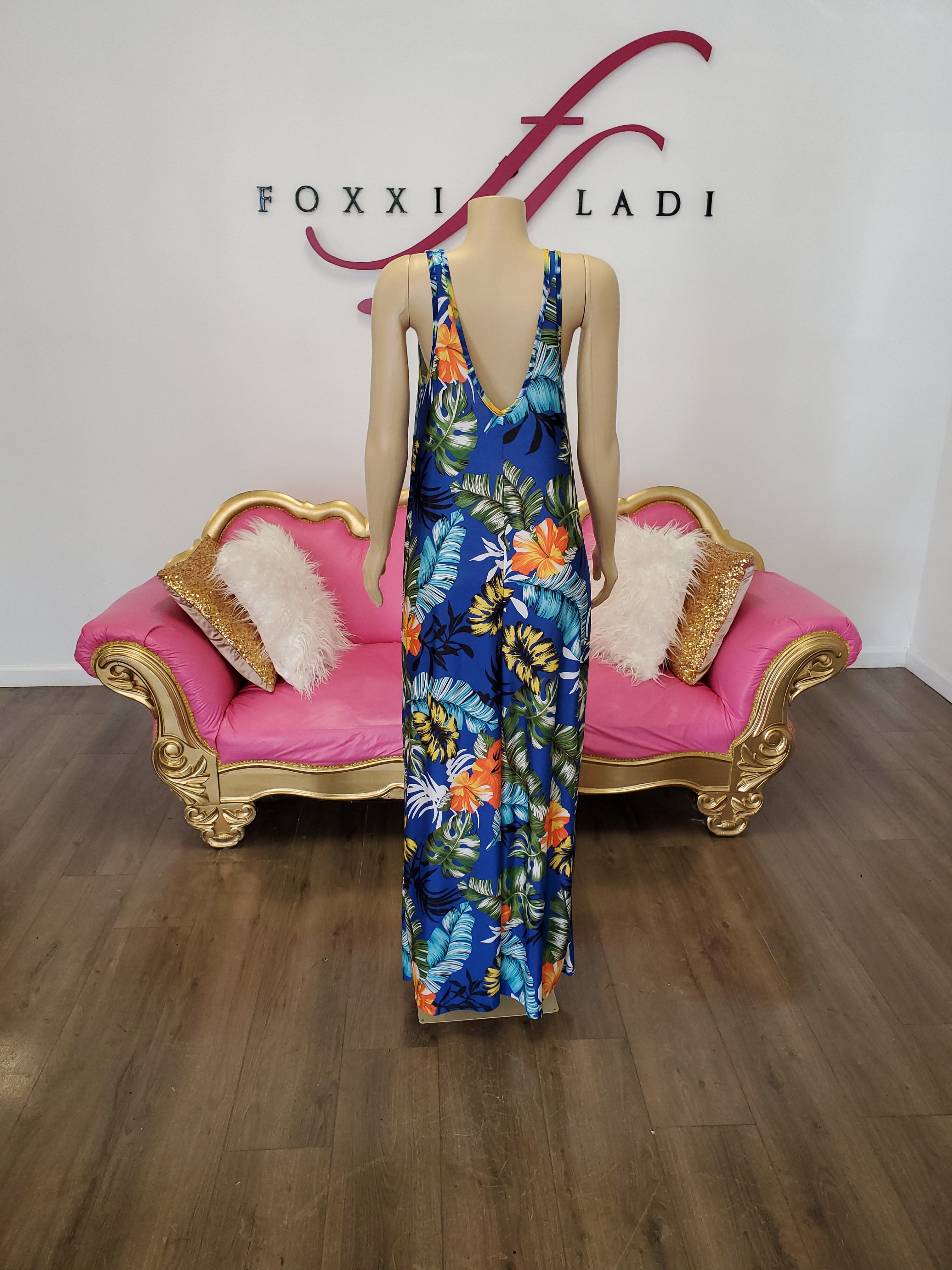 Tropical print loose fit maxi dress