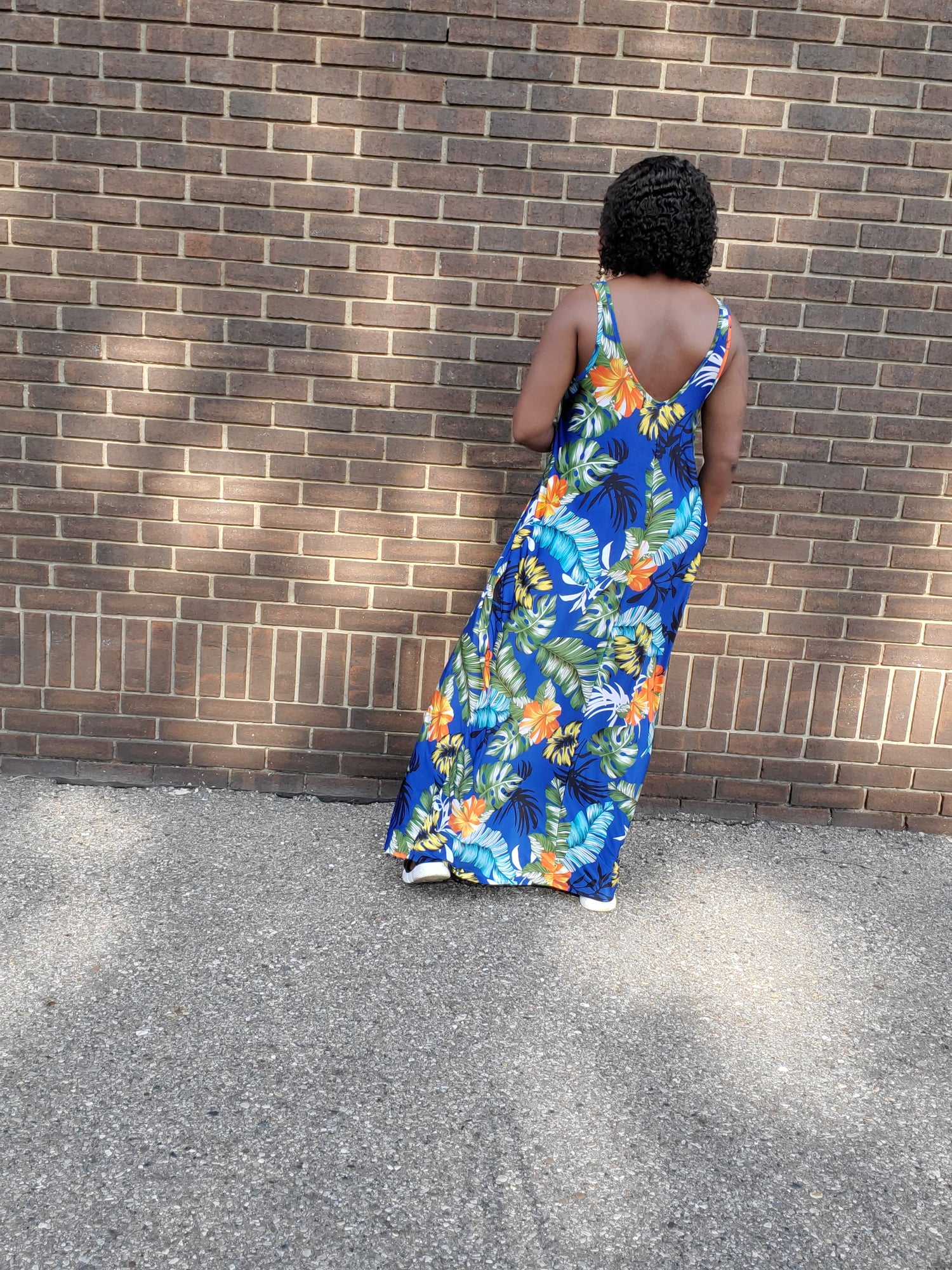 Tropical print loose fit maxi dress