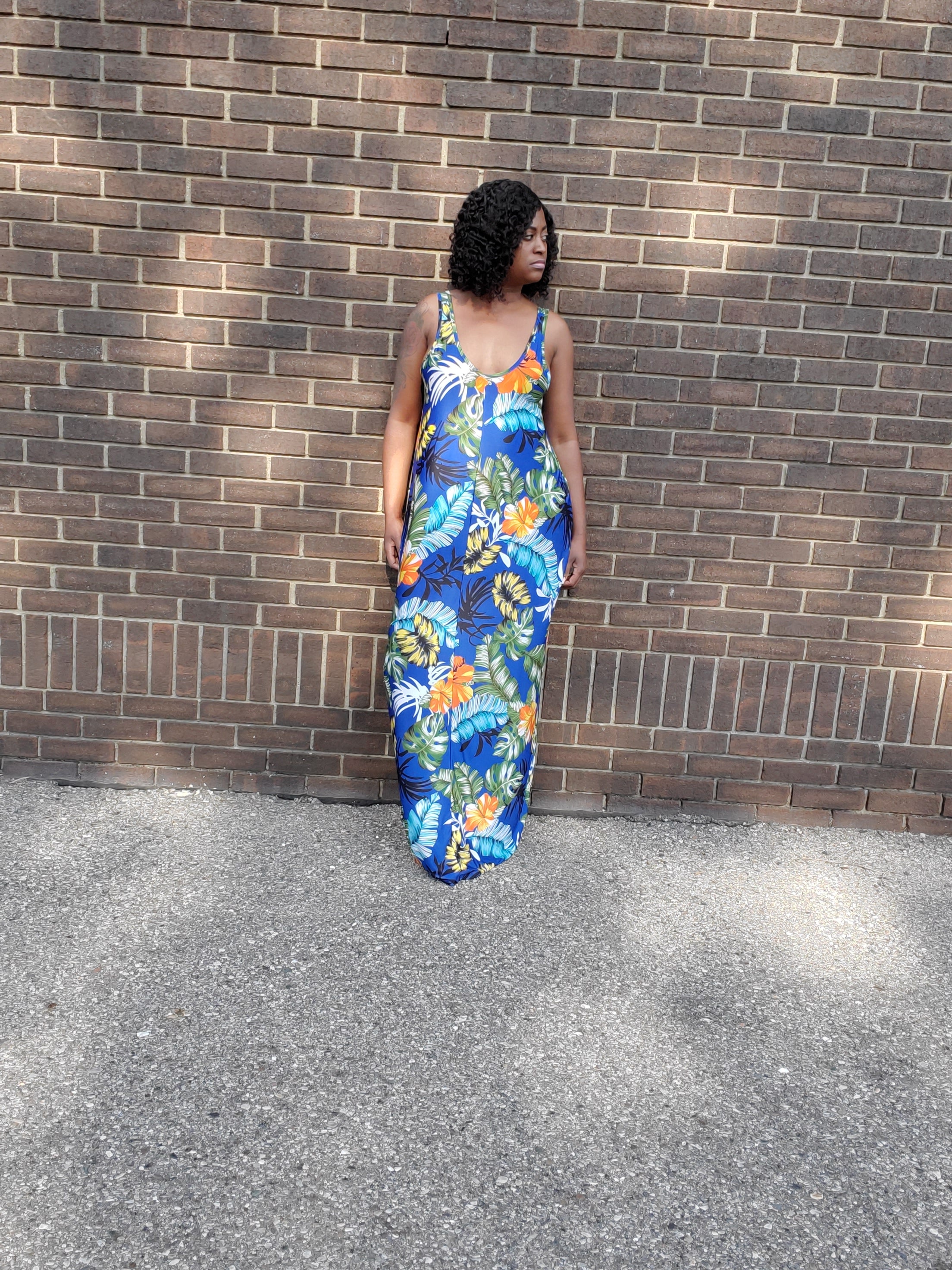 Tropical print loose fit maxi dress