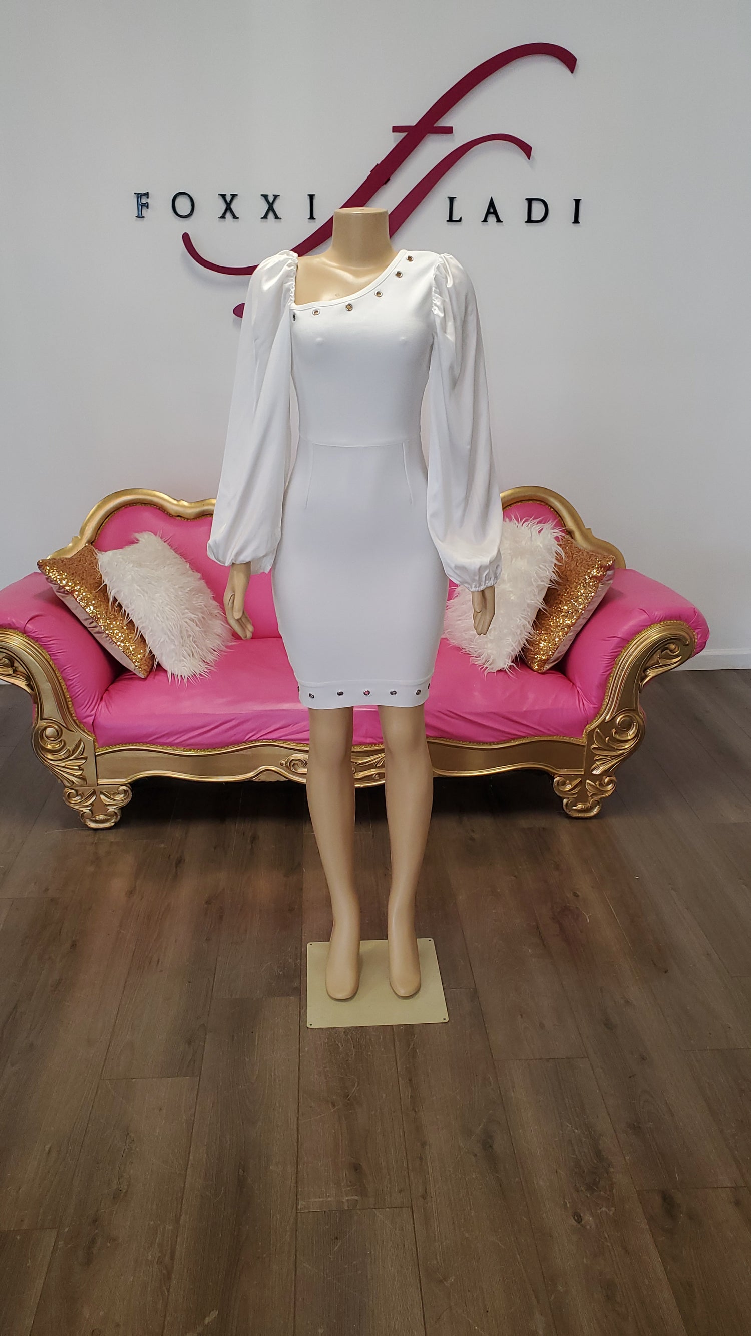 White long sleeve Bandage Dress