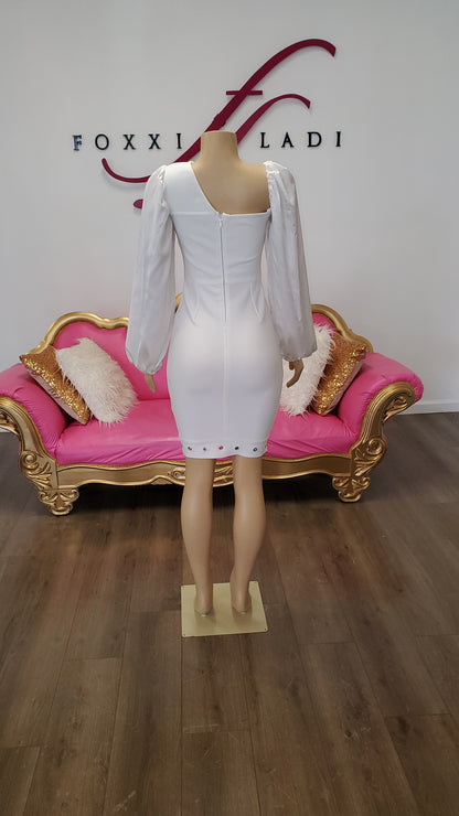 White long sleeve Bandage Dress