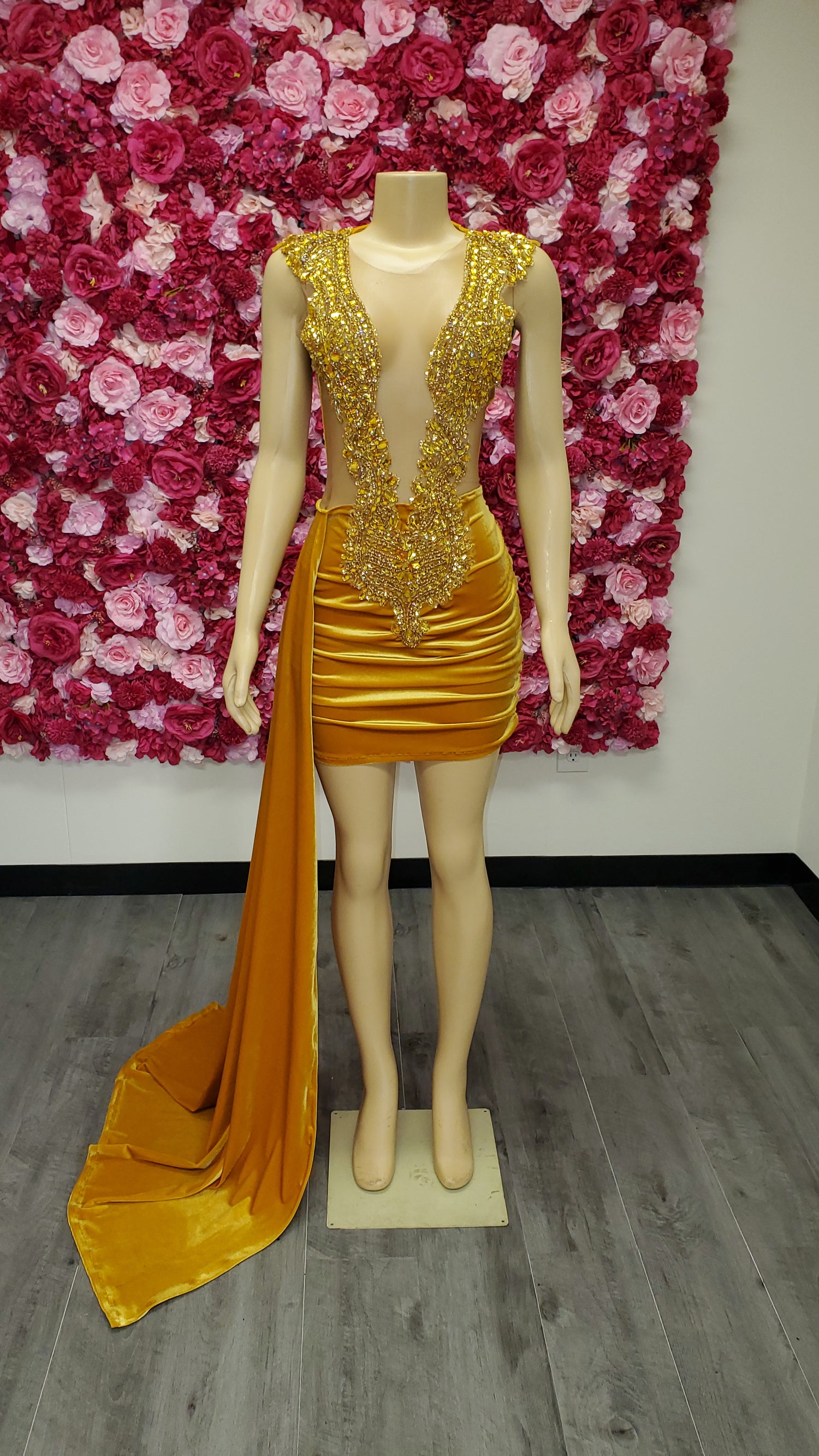 Rhinestone Gold dress long In USA