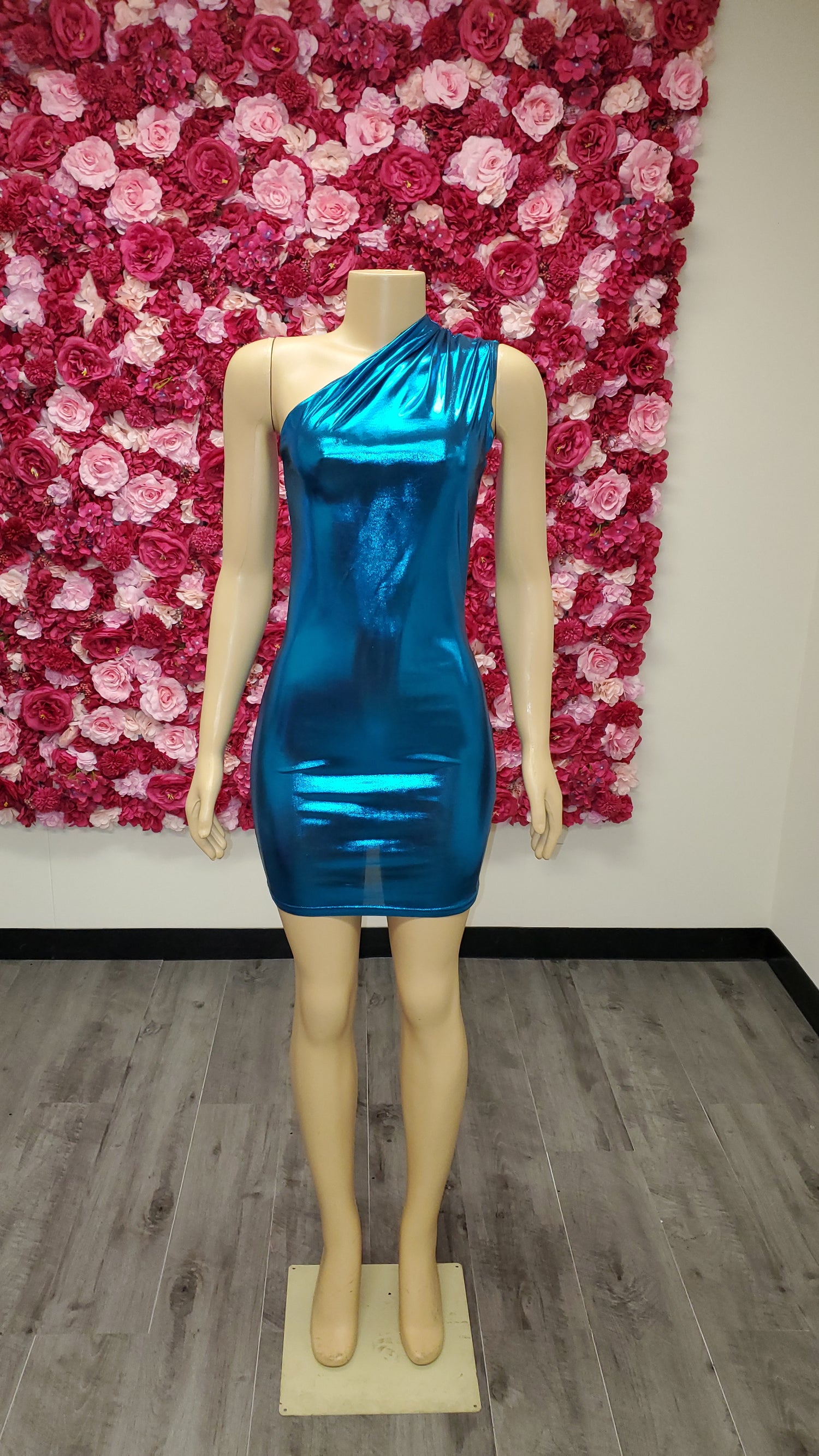Blue Metallic Mini Dress foxxiladi Blue Metallic Mini Dress foxxiladi