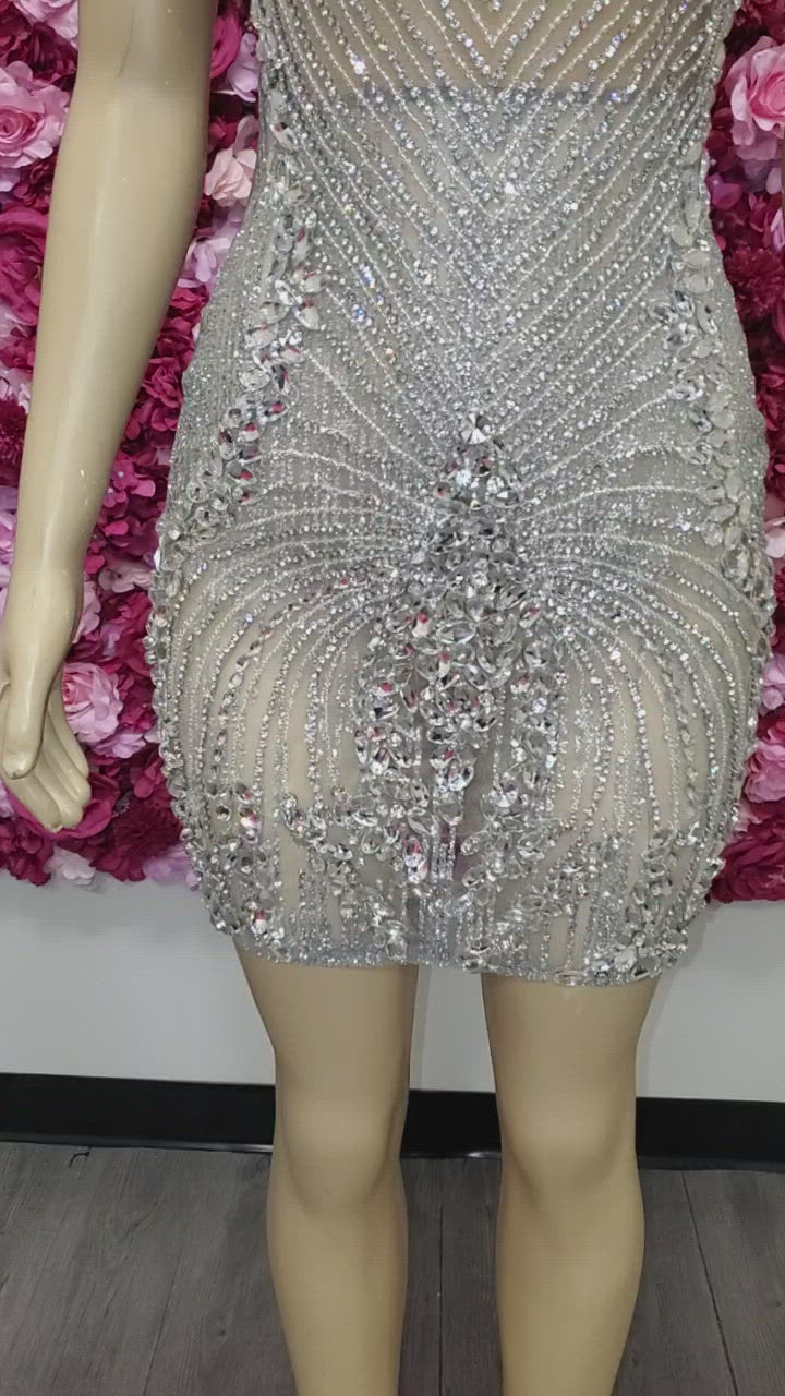 Silver Rhinestone Prom Dress Near USA