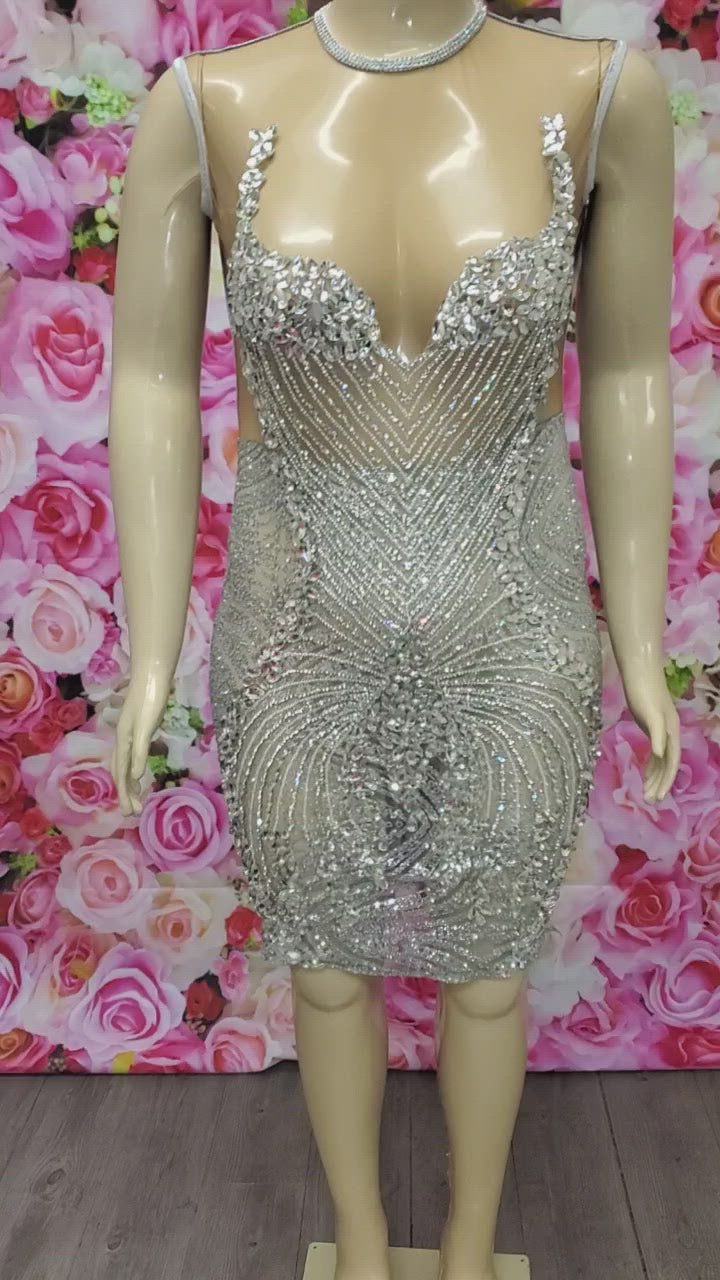 Silver Rhinestone Prom Dress Near USA