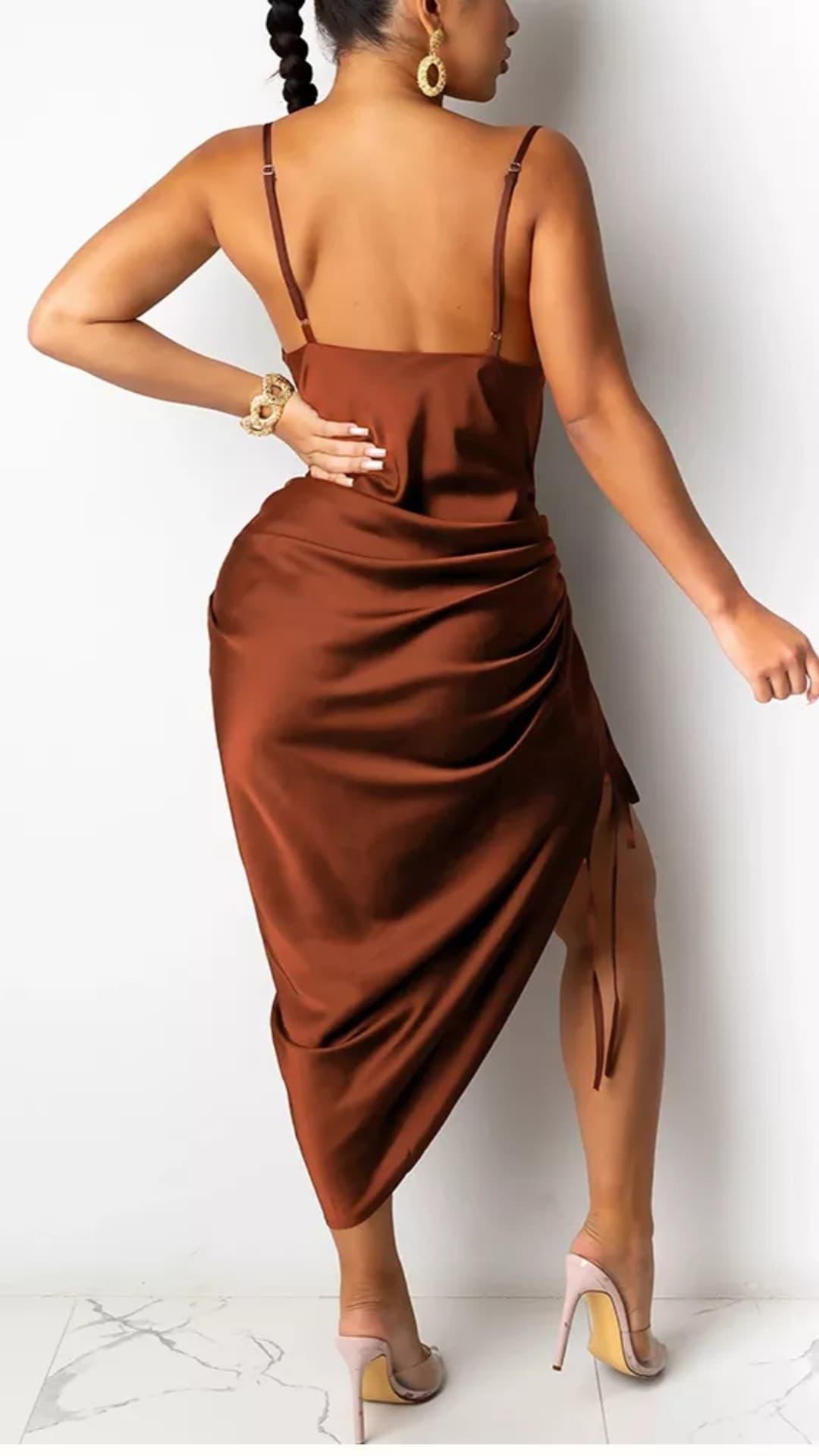 copper satin midi dress Jasmine Halter Midi Dress ~ Copper Luxe Satin XXL