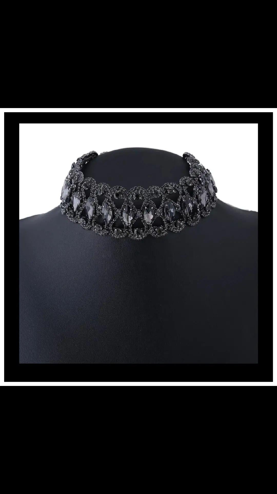 Black crystal rhinestone choker necklace