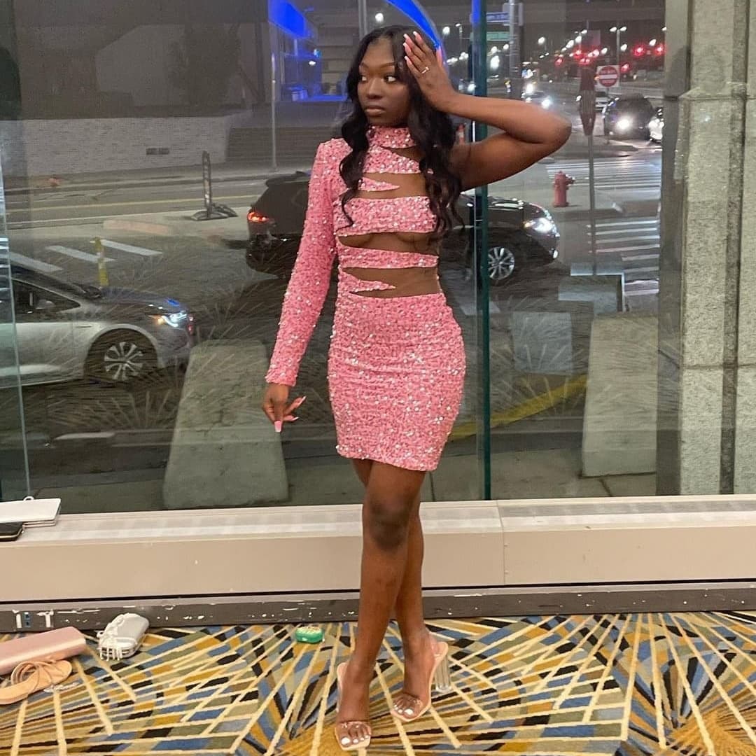pink sequin prom dress USA