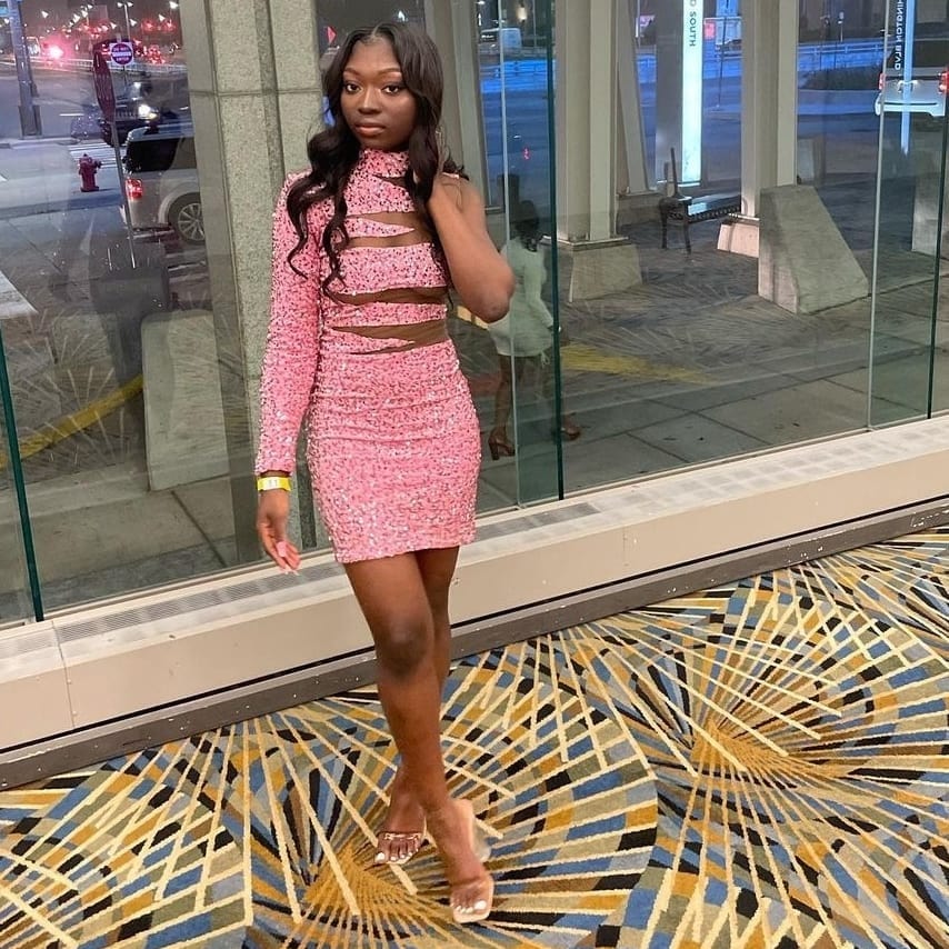 pink sequin prom dress USA