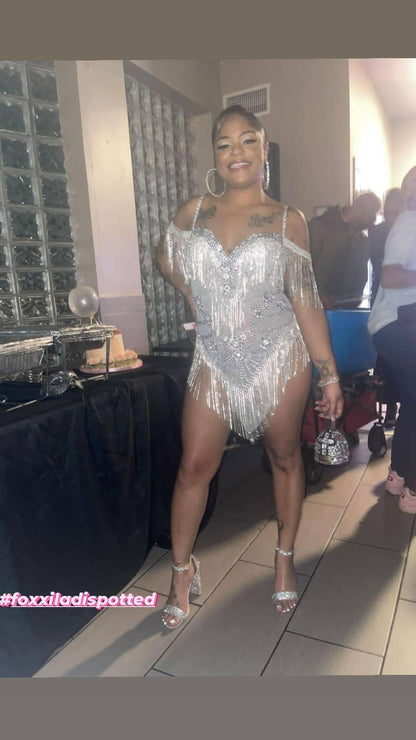 FREAKUM Rhinestone Leotard White