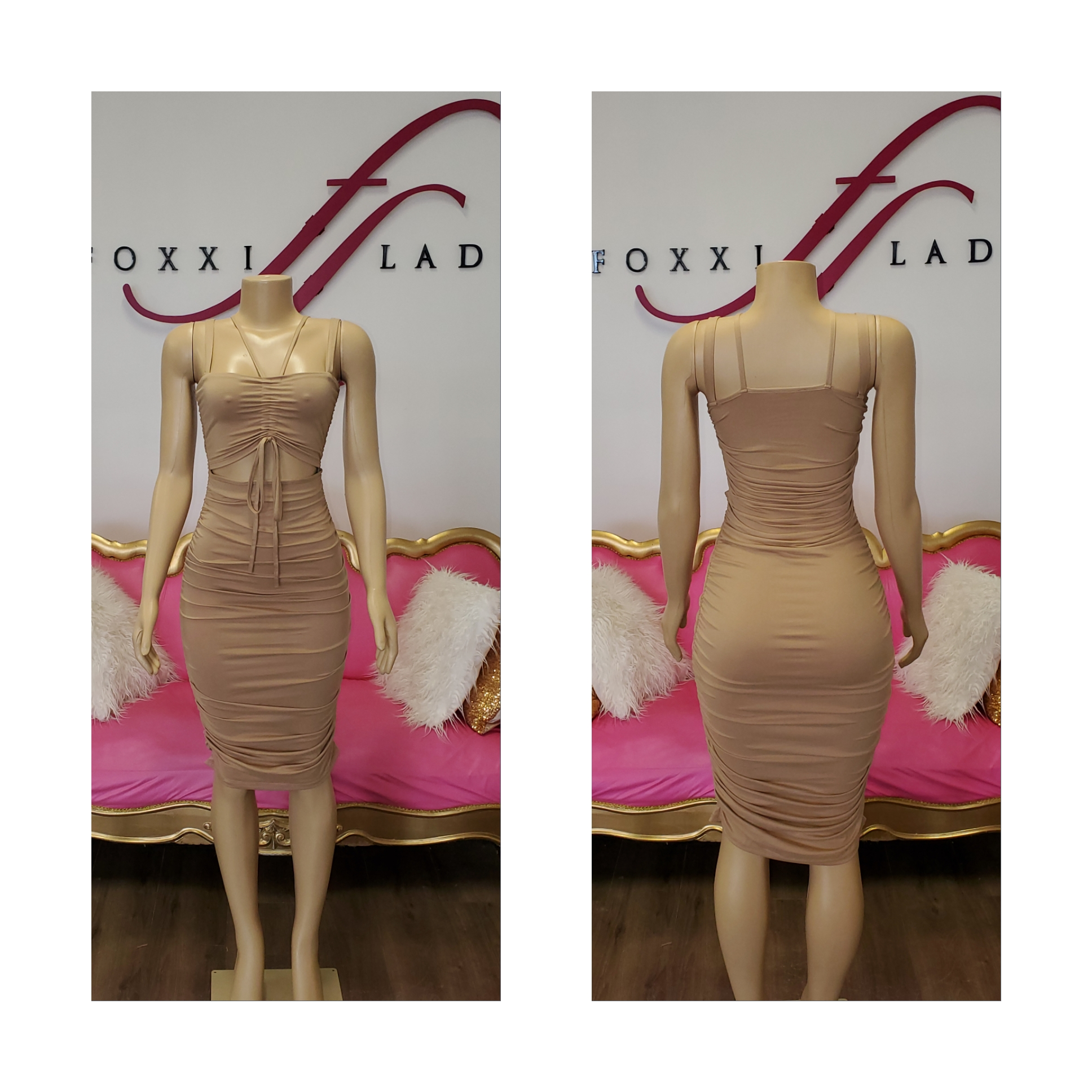 Tan ruched dress