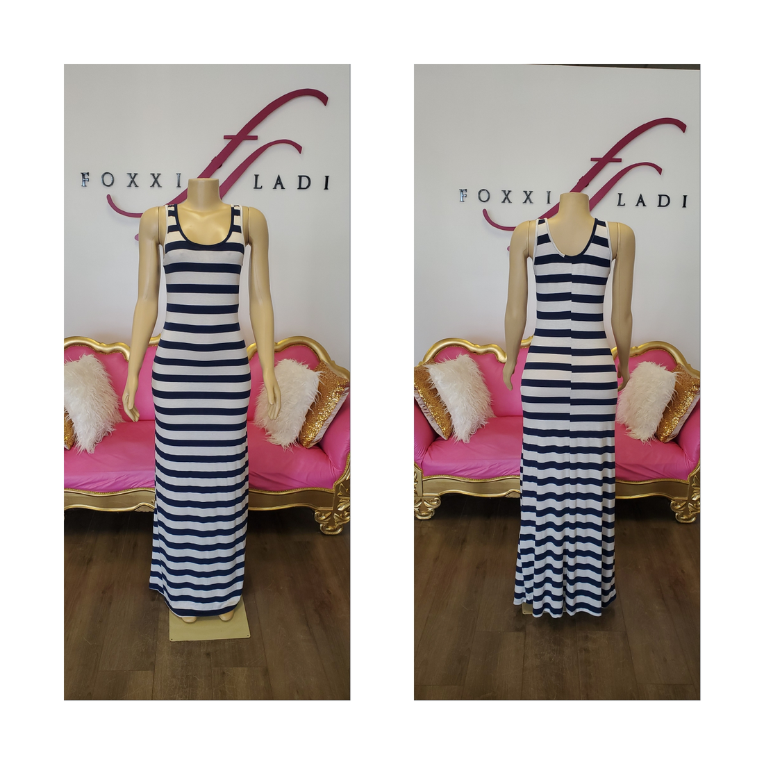 Navy &amp; white stripe maxi dress
