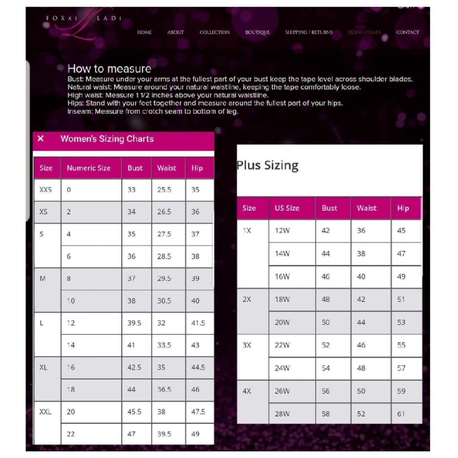 size chart