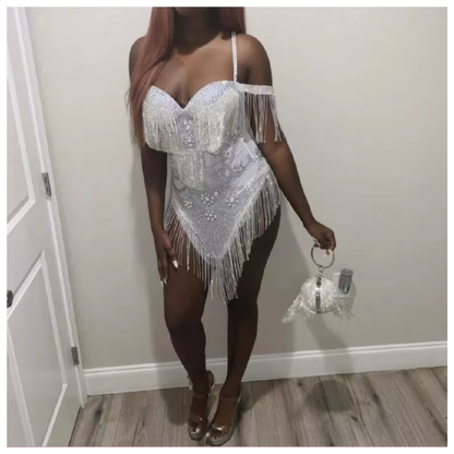 FREAKUM Rhinestone Leotard White