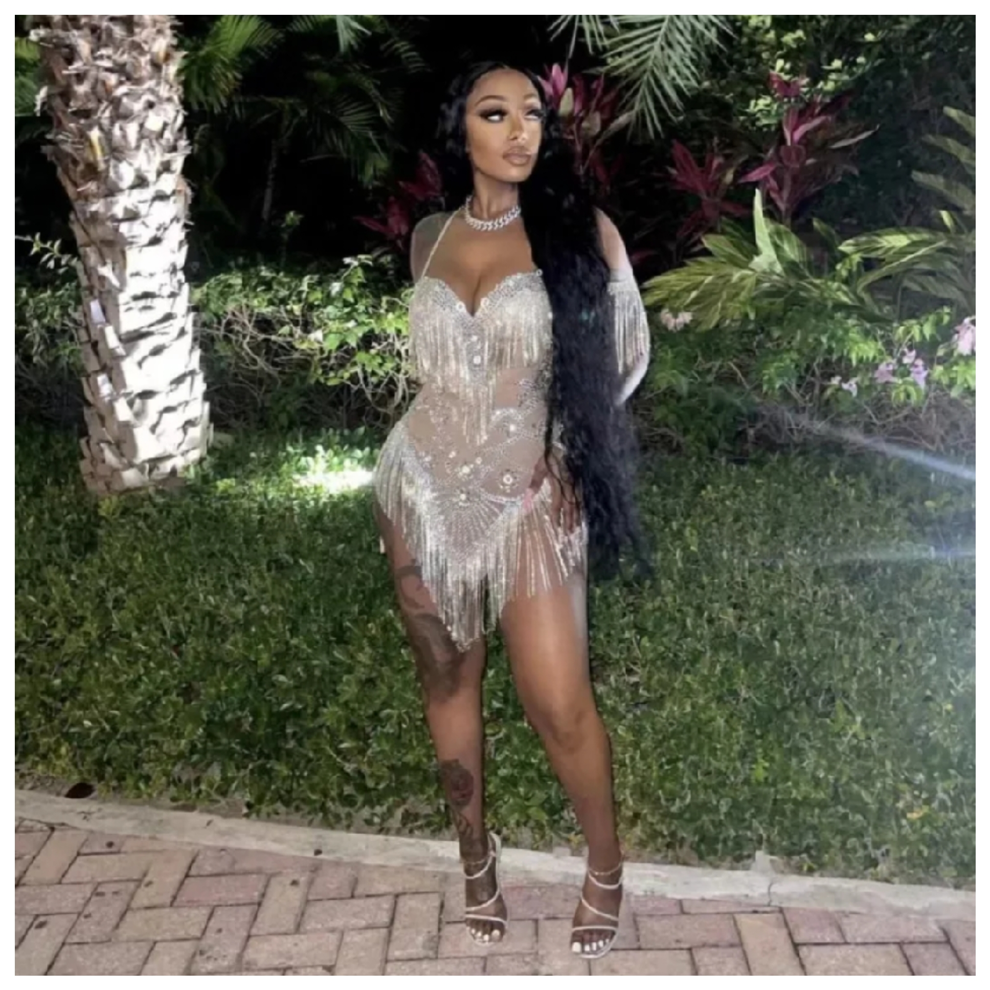 FREAKUM Rhinestone Leotard Nude